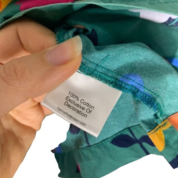 Hanna Andersson Green Floral Shirred Neck Short Sleeve Swing Dress Size 8 - Picture 5 of 7